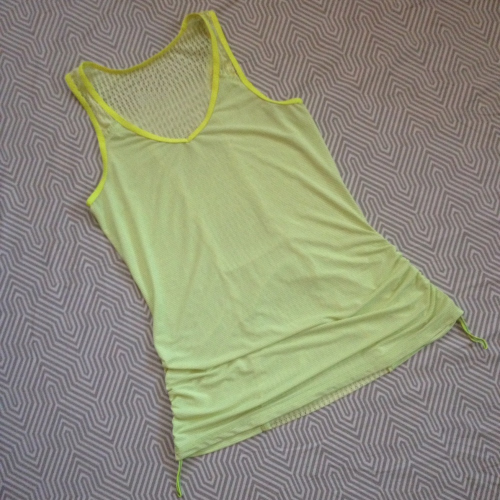 Lululemon bright yellow tank top lace mesh ruched